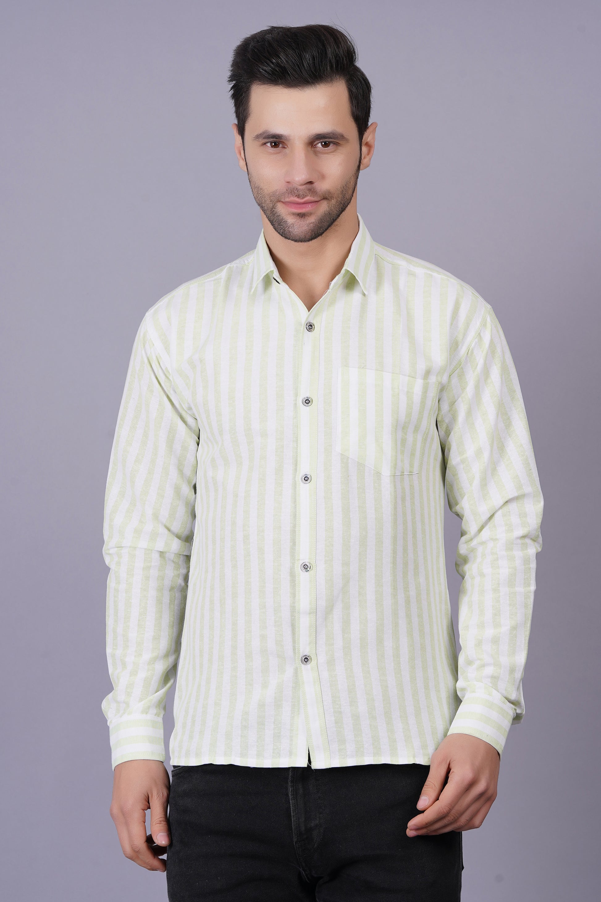 Green Khadi Cotton Fabric Full Sleeve Casual Shirt