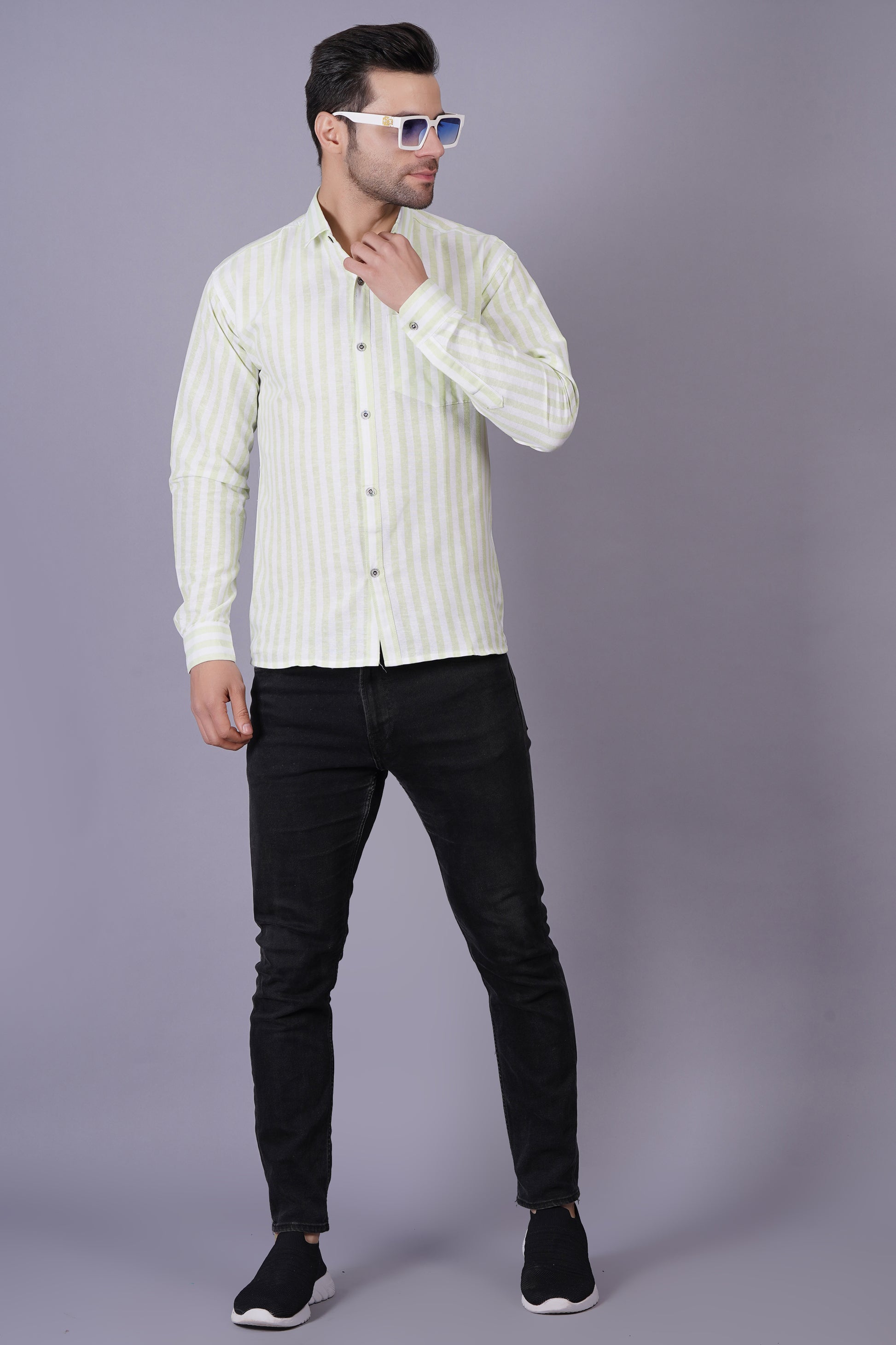 Green Khadi Cotton Fabric Full Sleeve Casual Shirt