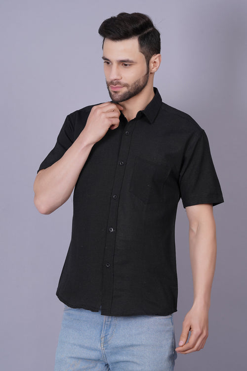 Black Solid Casual Slim Fit Shirt