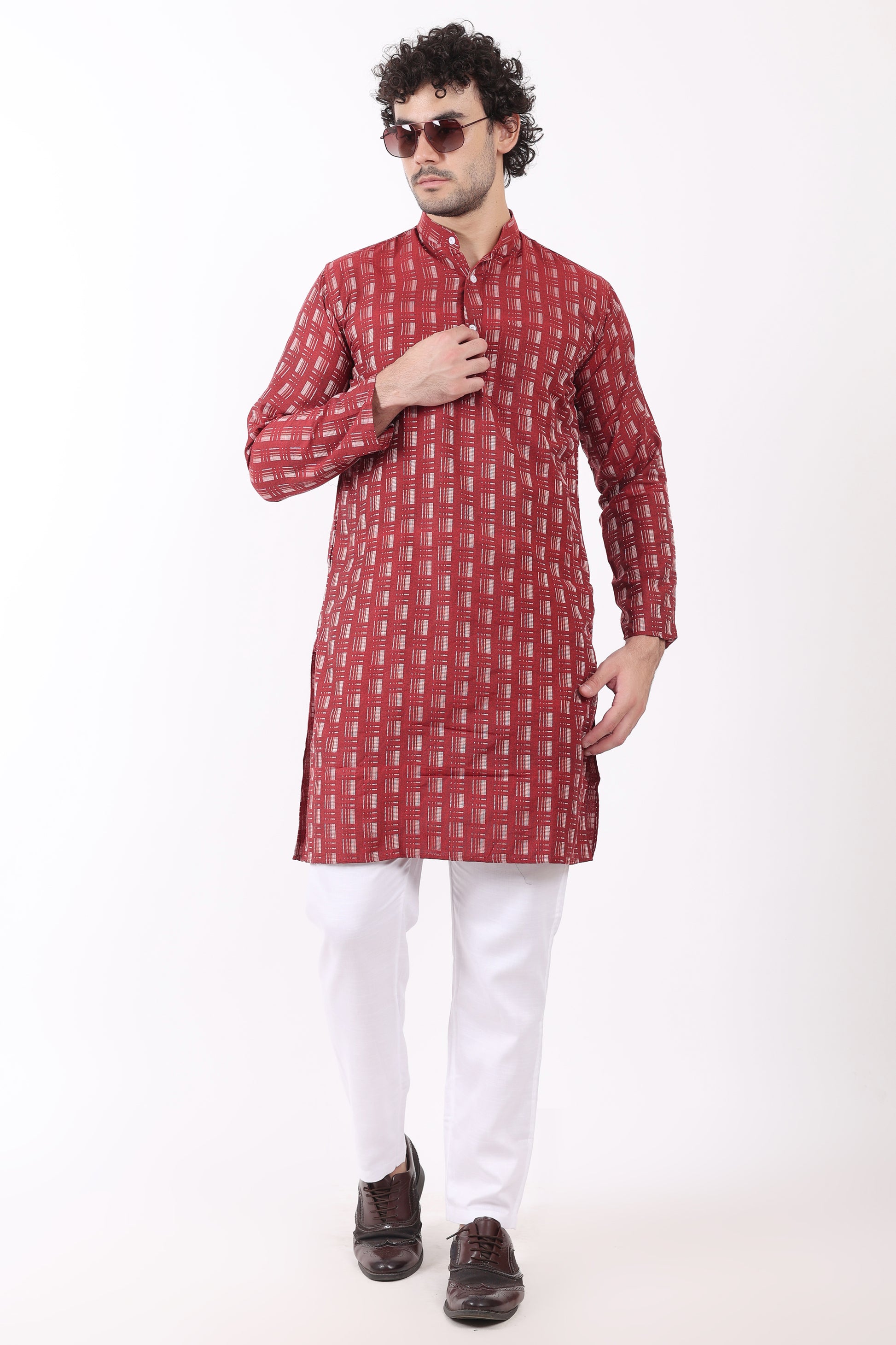 Cotton Self Woven Design Kurta Pyjama