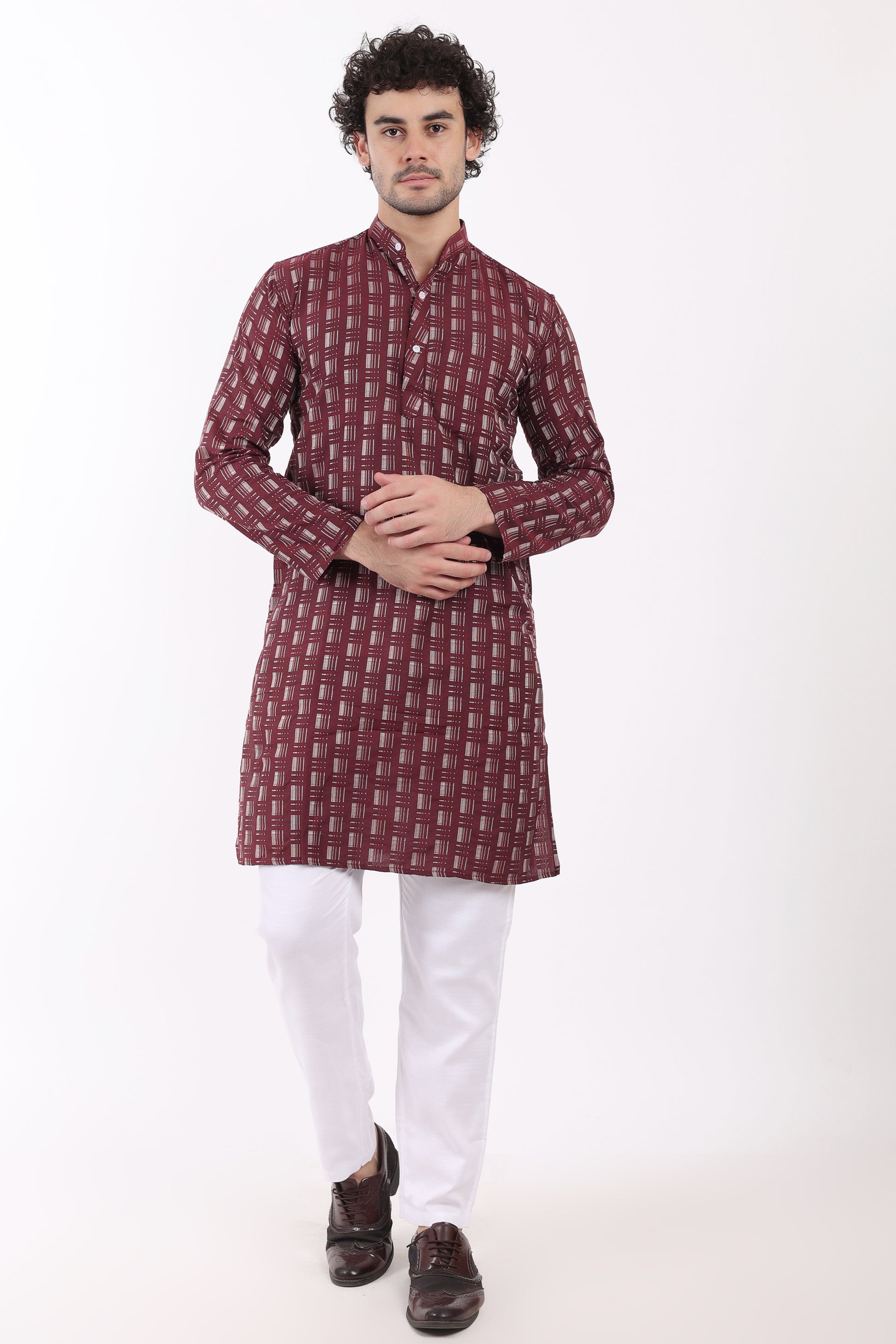 Cotton Self Woven Design Kurta Pyjama