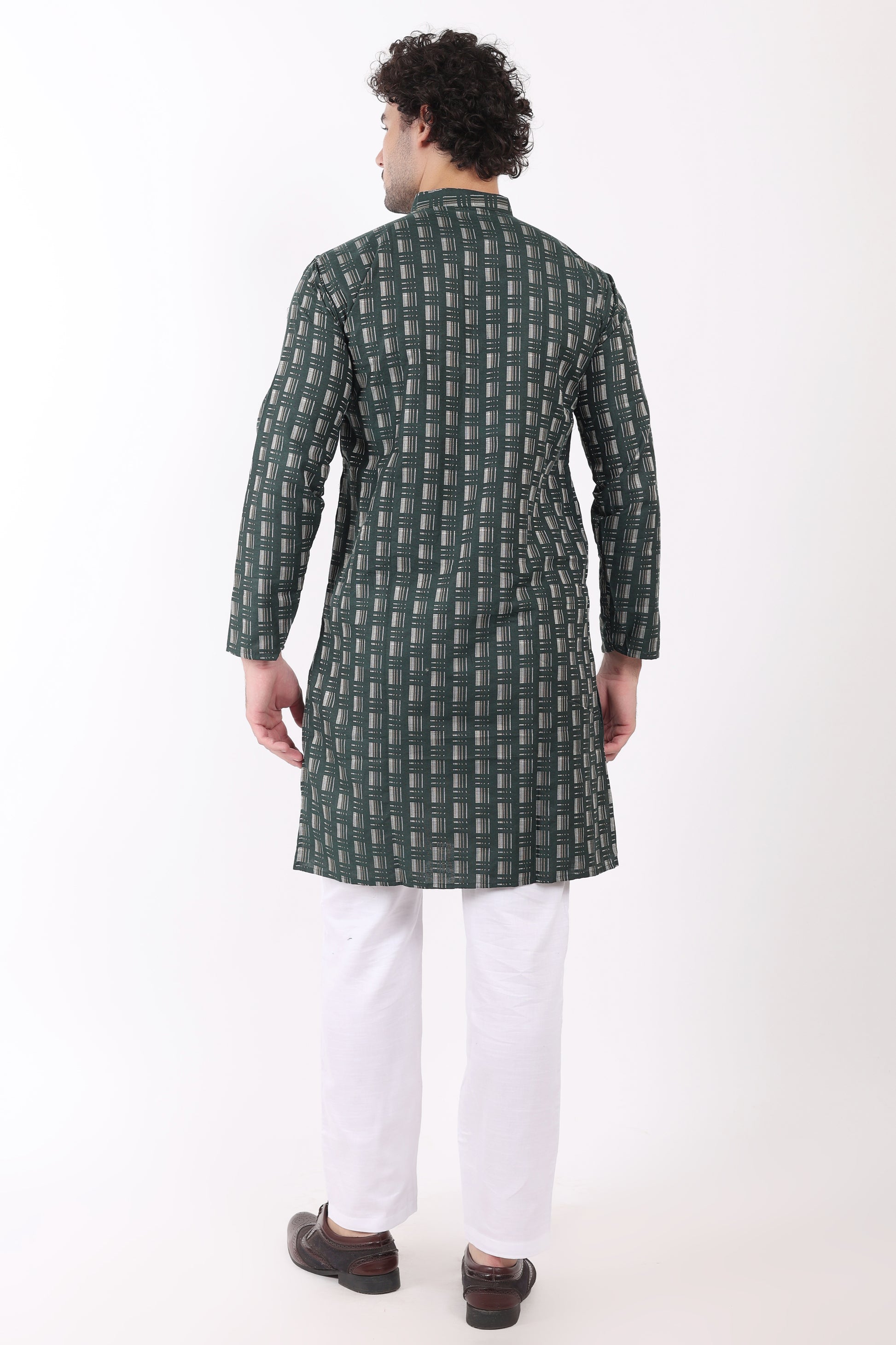 Cotton Self Woven Design Kurta Pyjama for Men