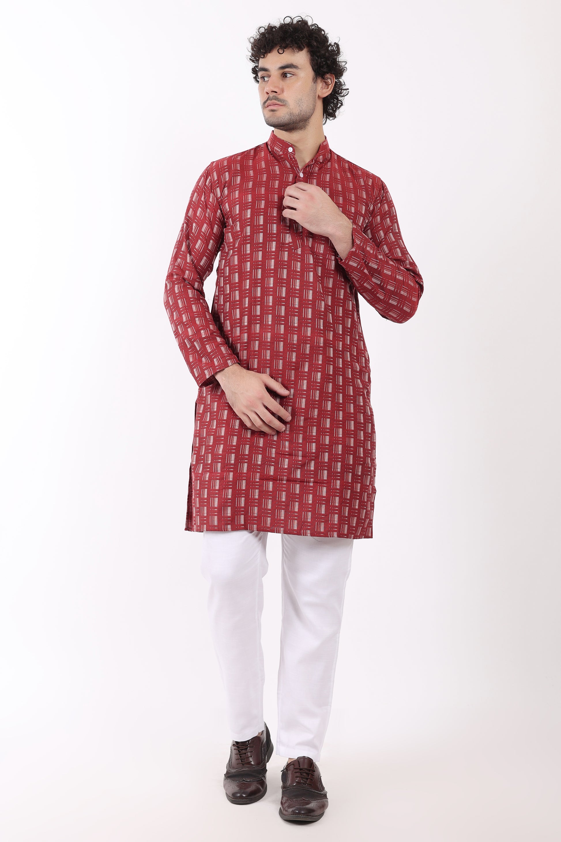 Cotton Self Woven Design Kurta Pyjama