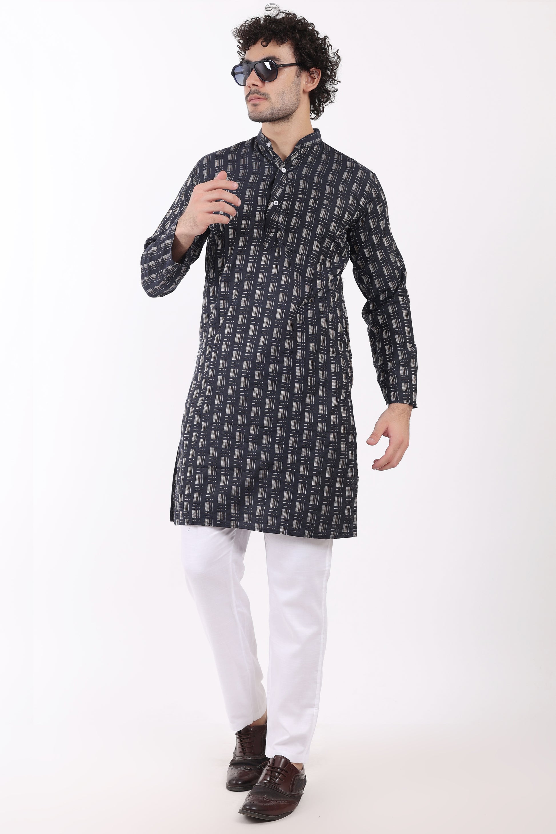 Cotton Self Woven Design Kurta Pyjama