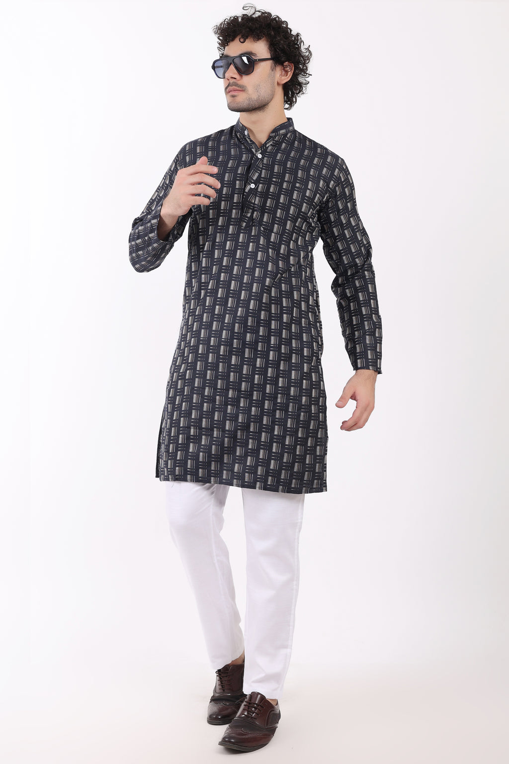 Cotton Self Woven Design Kurta Pyjama