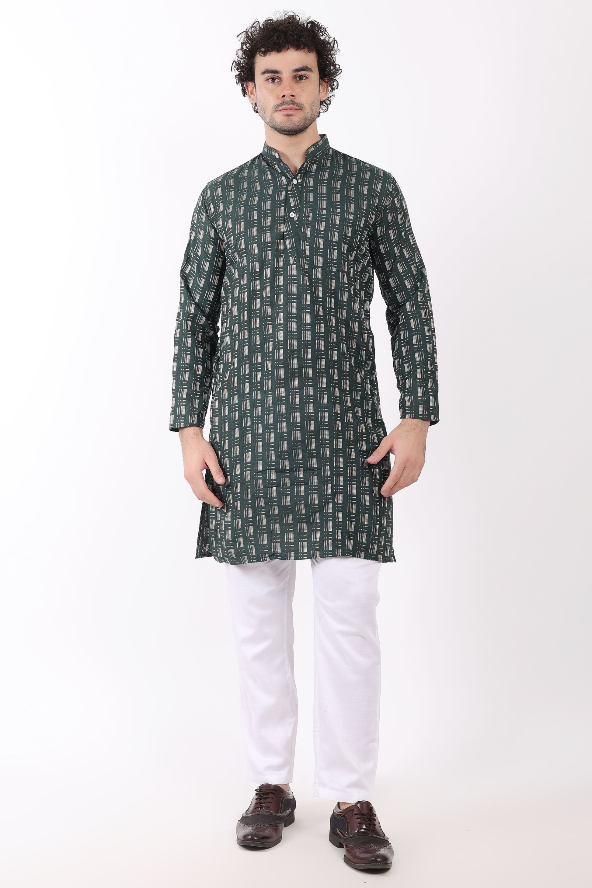 Cotton Self Woven Design Kurta Pyjama for Men