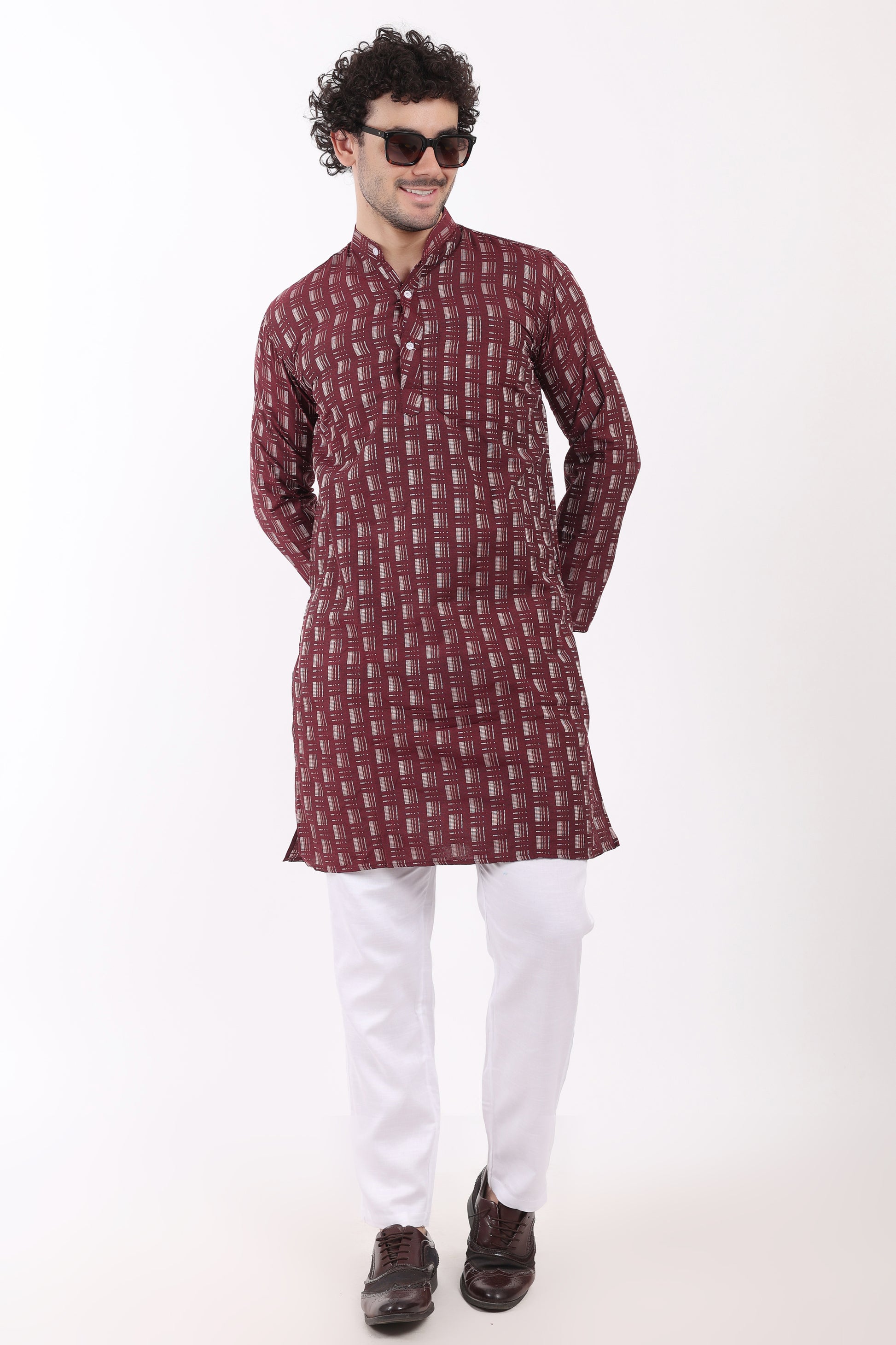 Cotton Self Woven Design Kurta Pyjama