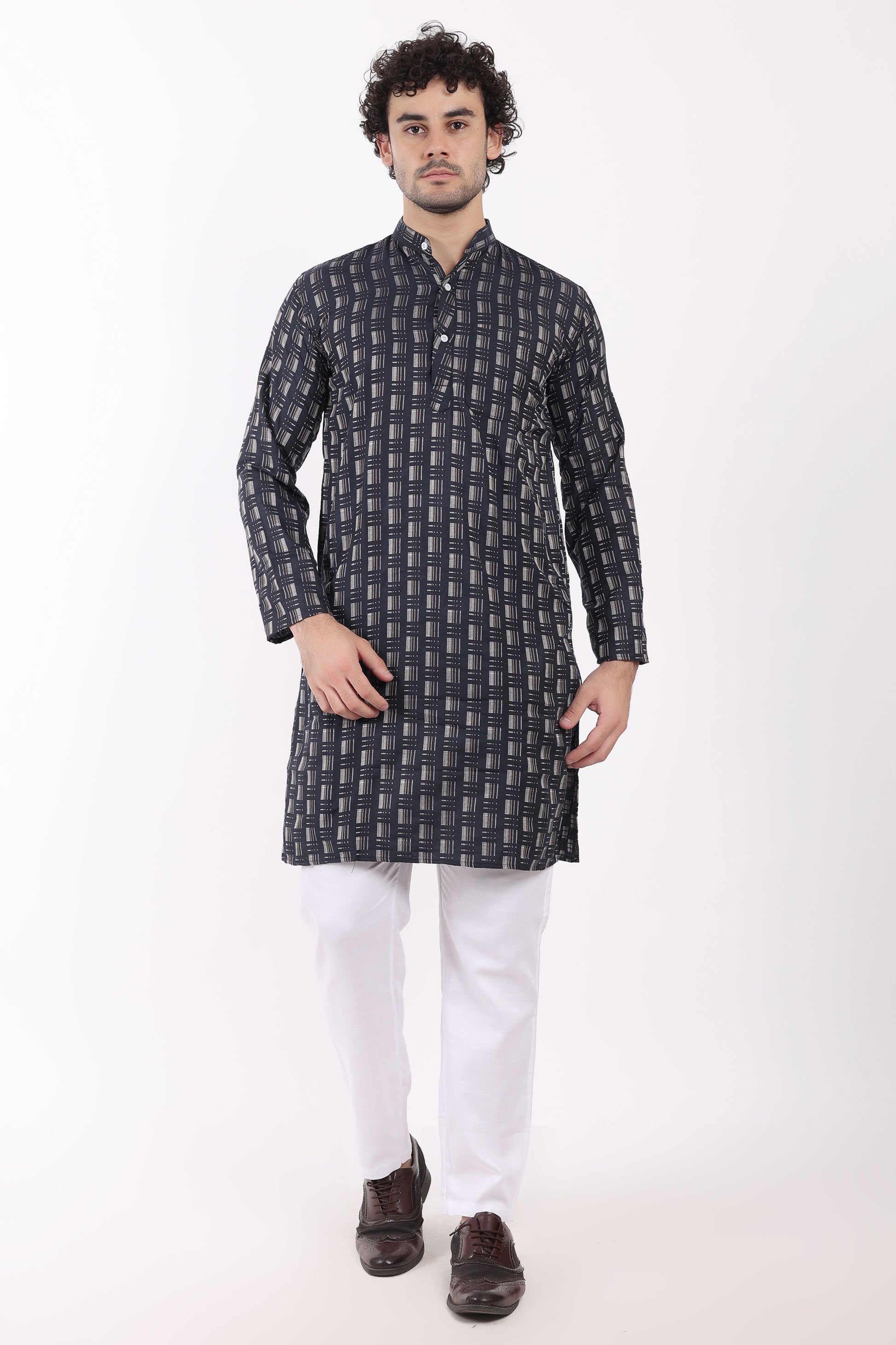 Cotton Self Woven Design Kurta Pyjama