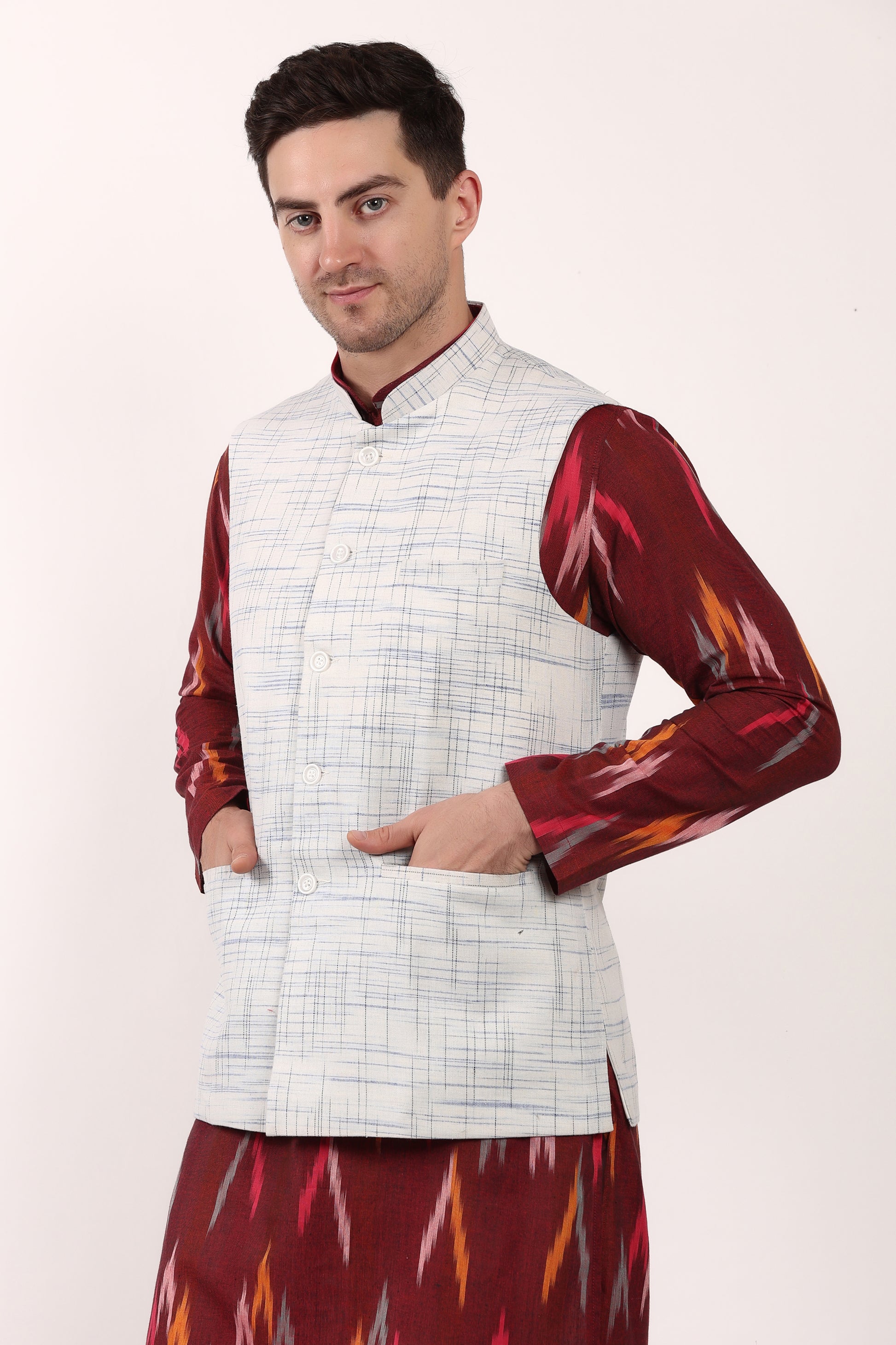 Pure Khadi Cotton Waistcoat/Jacket (Blue)