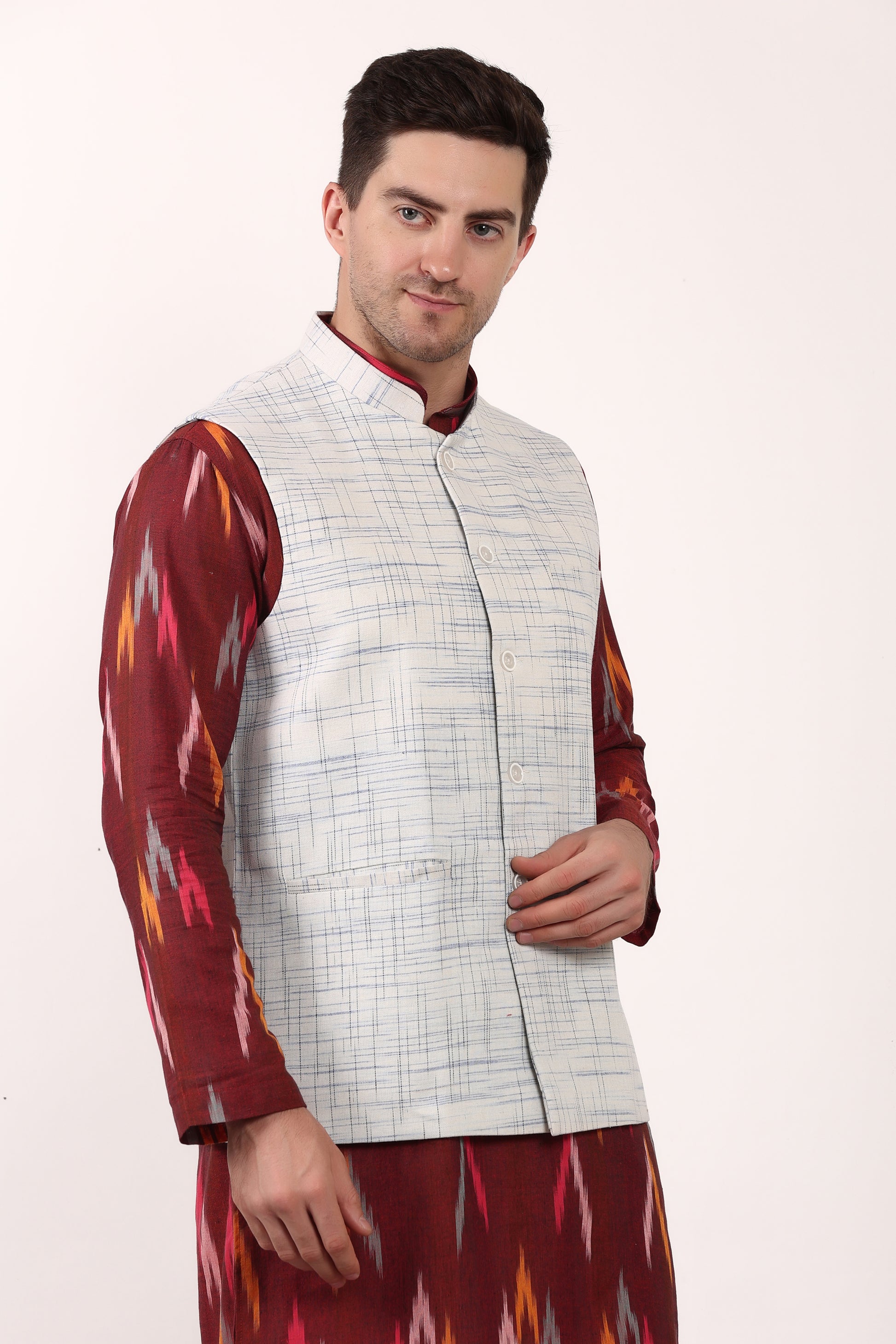 Pure Khadi Cotton Waistcoat/Jacket (Blue)