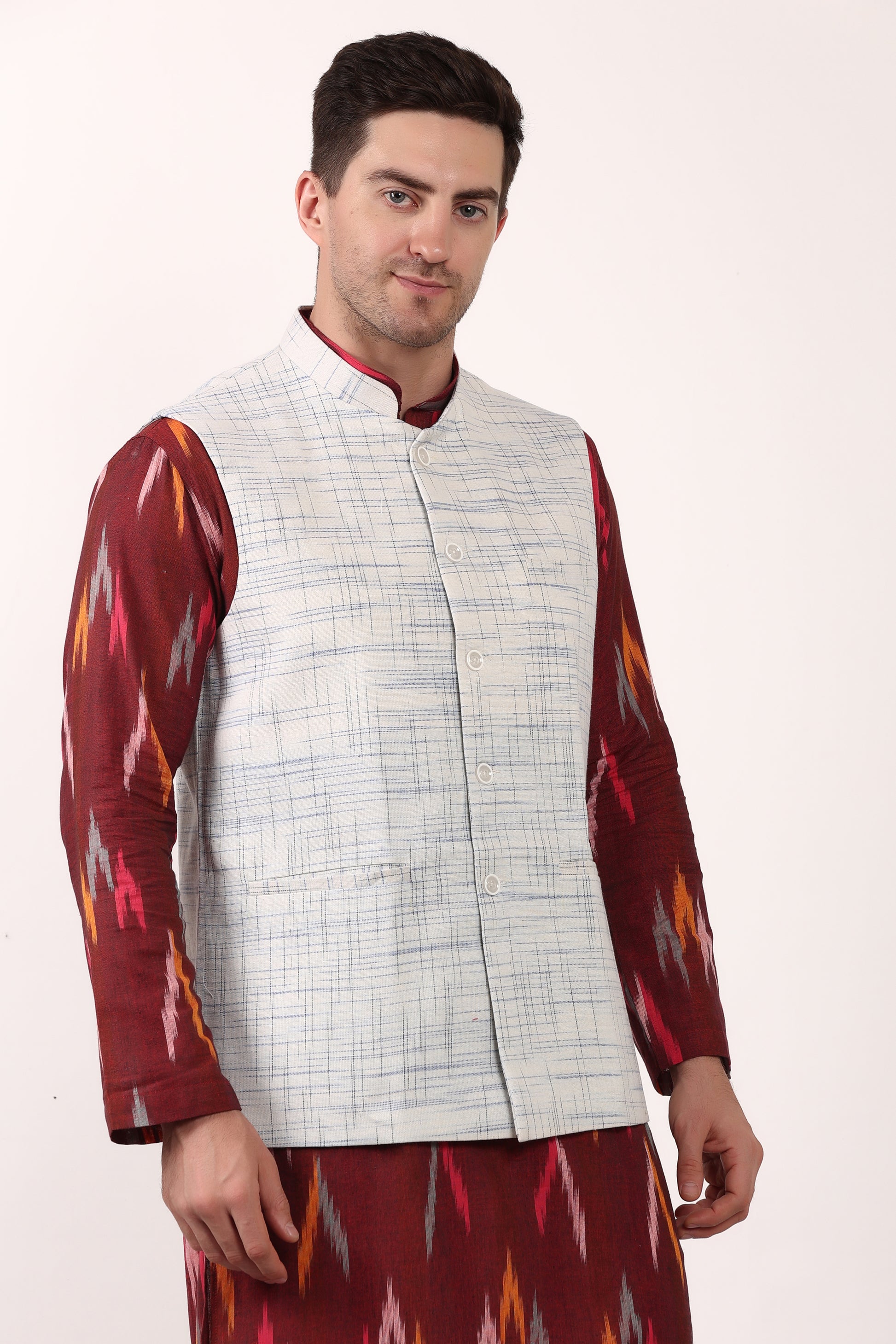 Pure Khadi Cotton Waistcoat/Jacket (Blue)