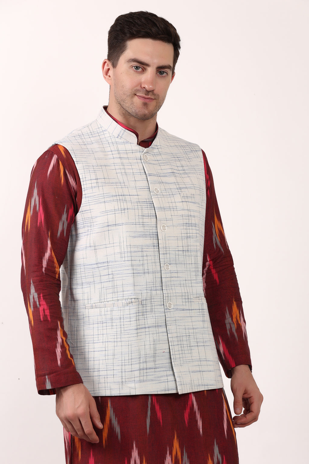 Pure Khadi Cotton Waistcoat/Jacket (Blue)