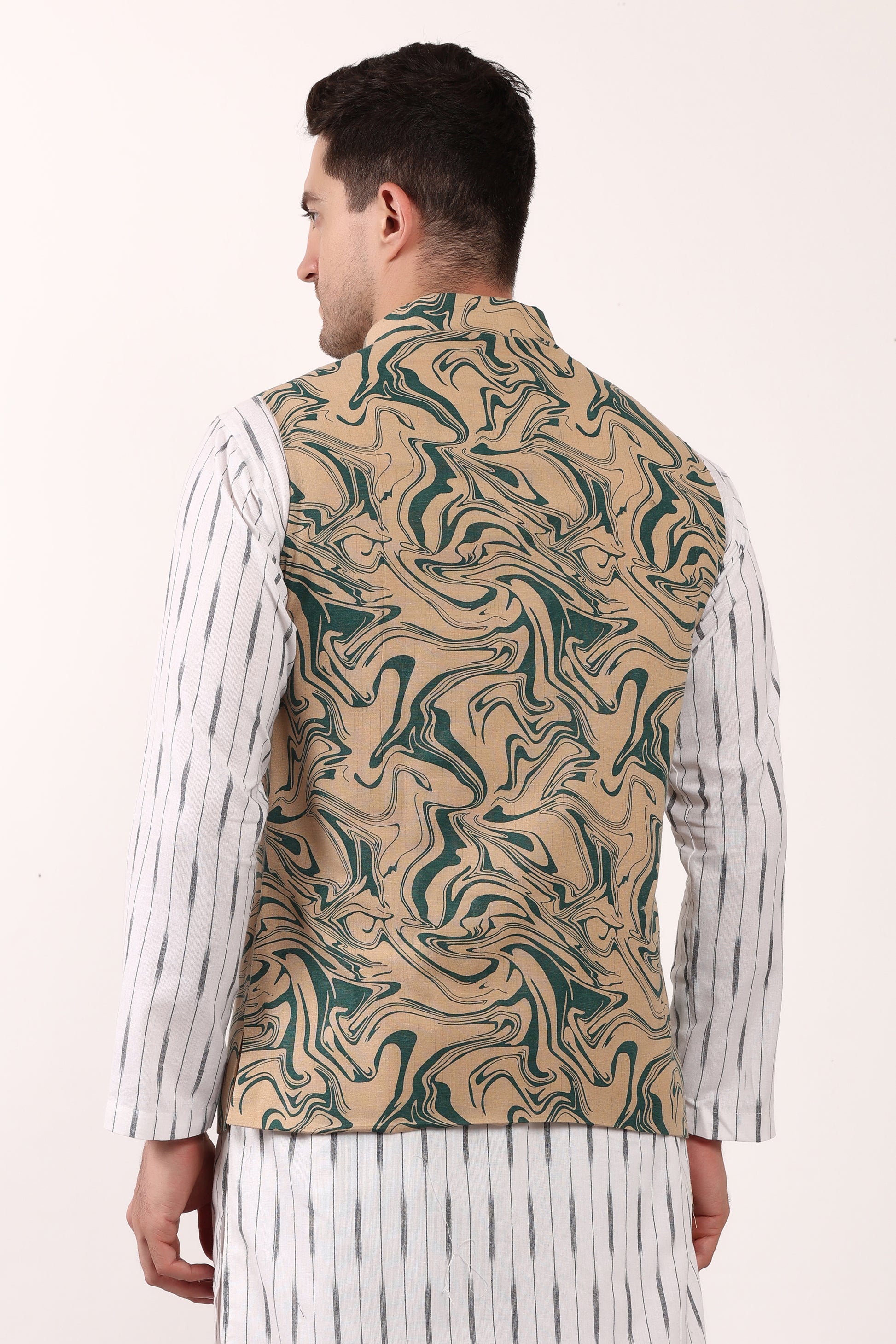 Printed Cotton Self Design Waistcoat/Jacket (Green)