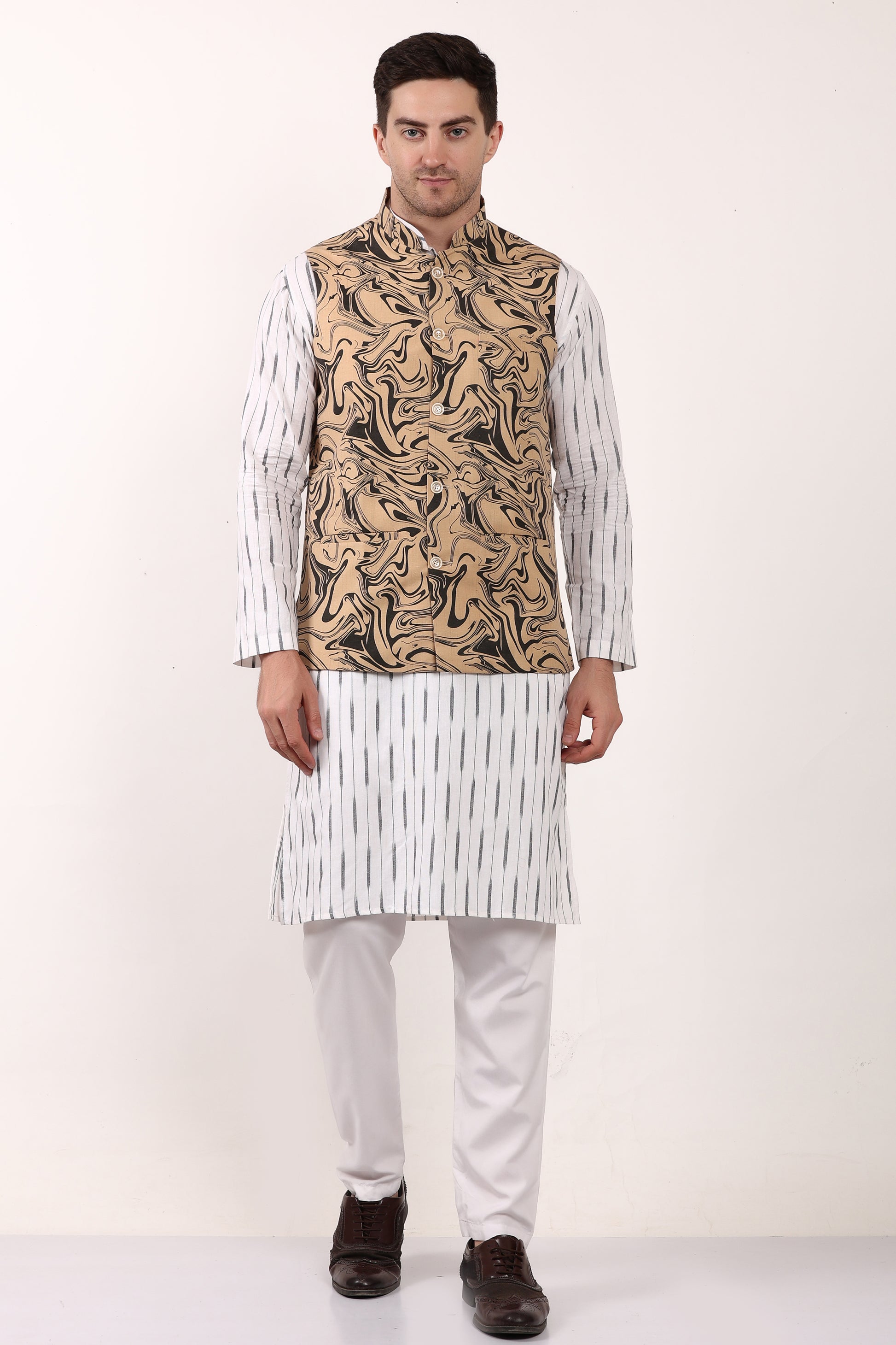 Printed Cotton Self Design Waistcoat/Jacket (Black)