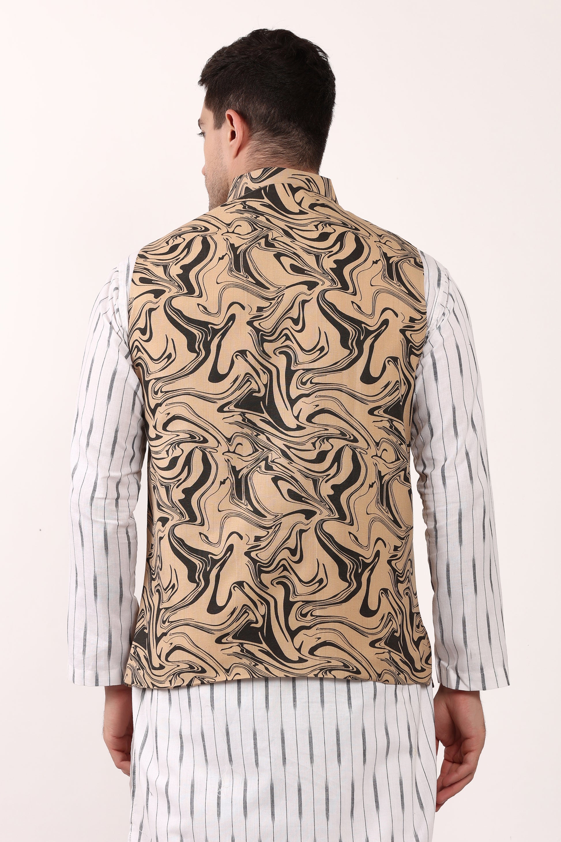 Printed Cotton Self Design Waistcoat/Jacket (Black)