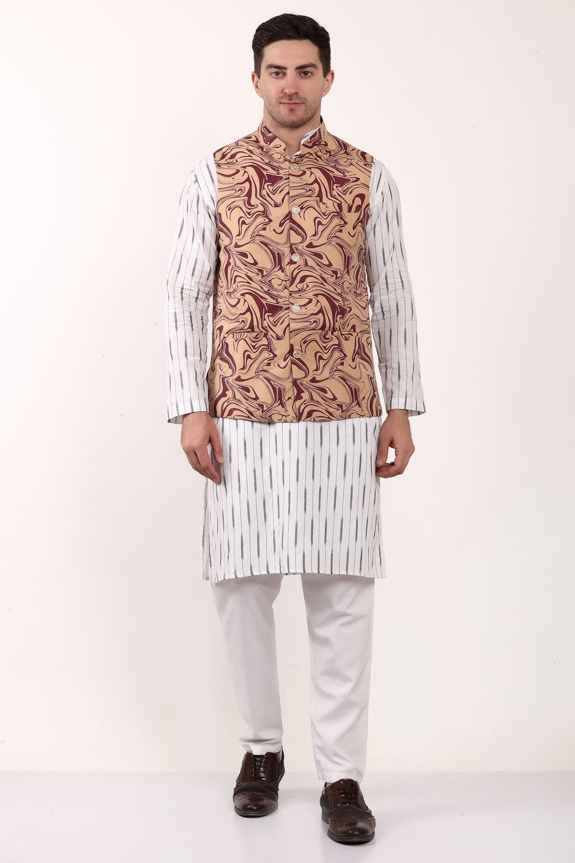 Printed Cotton Self Design Waistcoat/Jacket (Maroon)