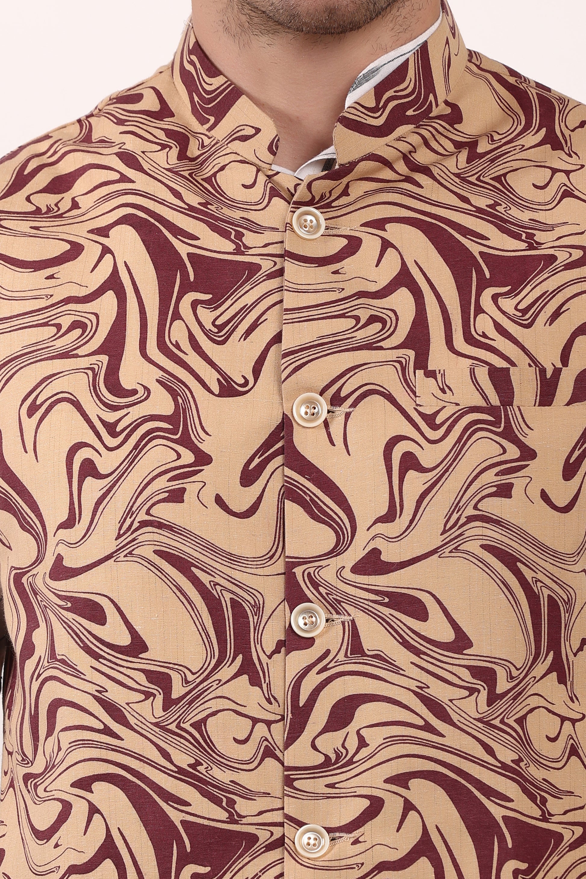 Printed Cotton Self Design Waistcoat/Jacket (Maroon)