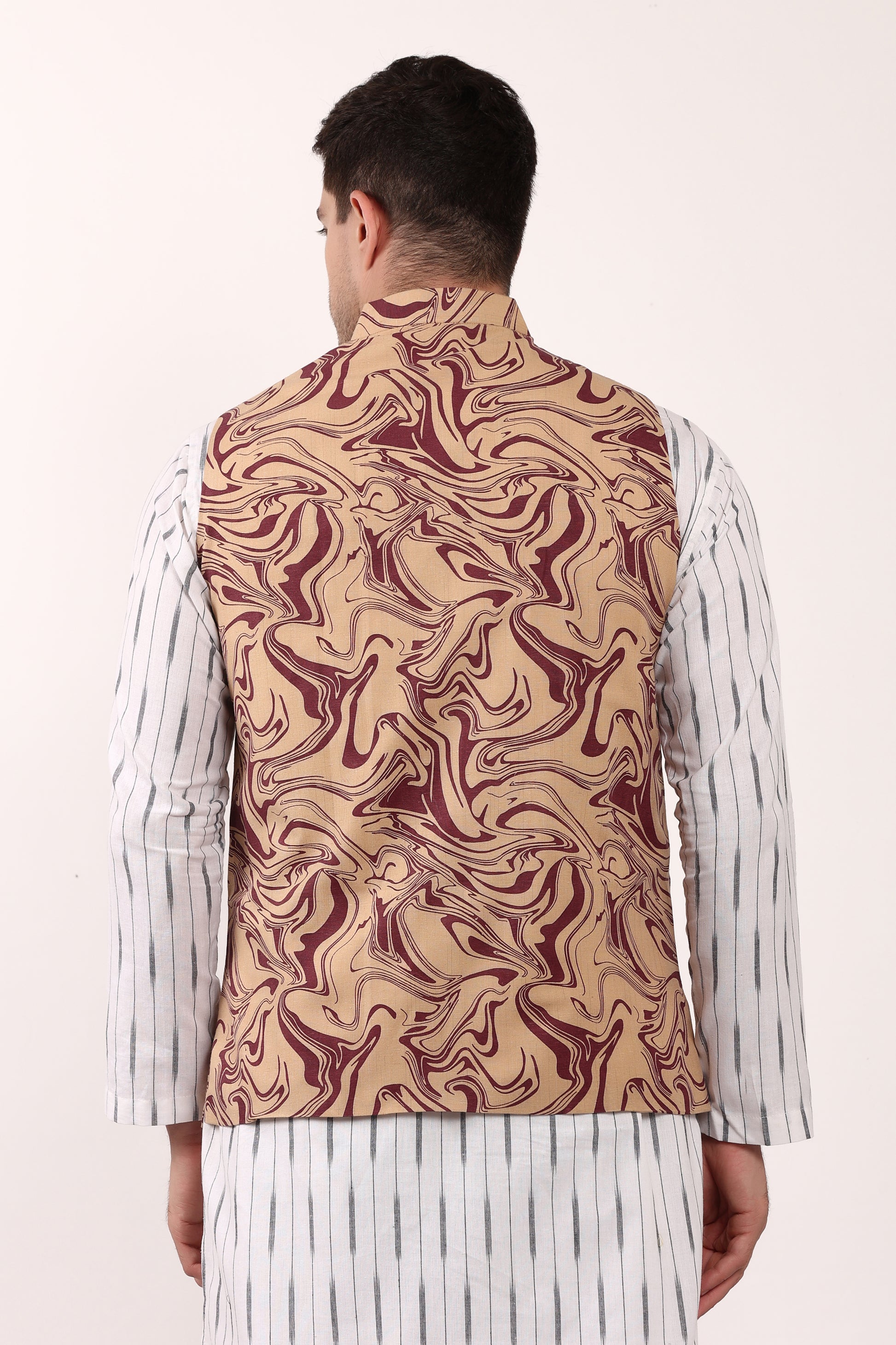 Printed Cotton Self Design Waistcoat/Jacket (Maroon)