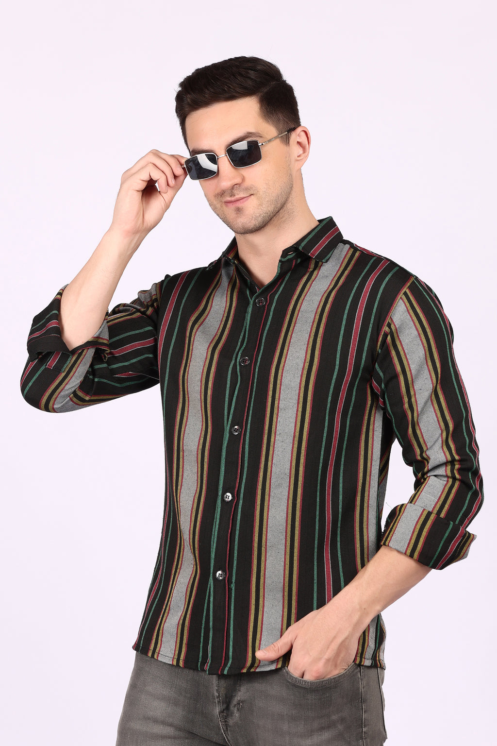 Cotton Stripes Twill Casual Shirt for Winter