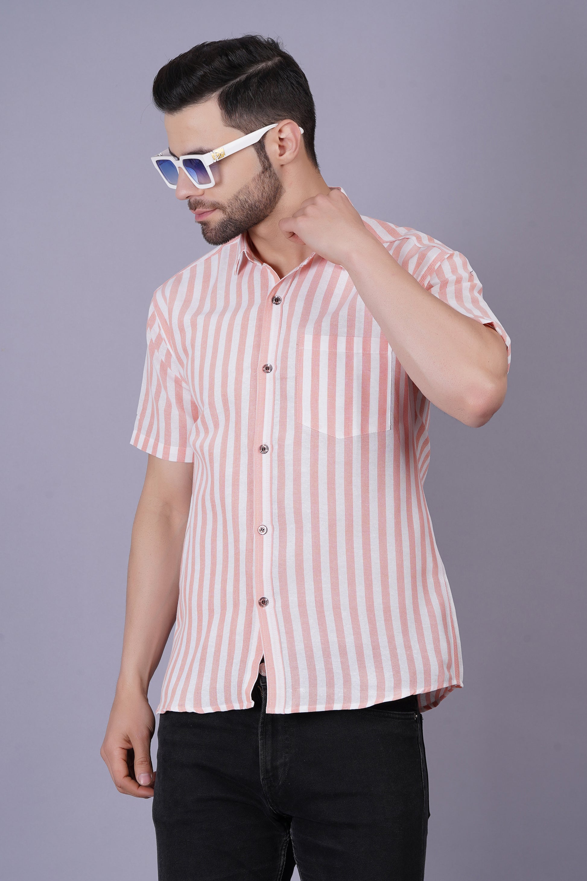 Orange Khadi Cotton Fabric Regular Fit Men's Casual Shirt