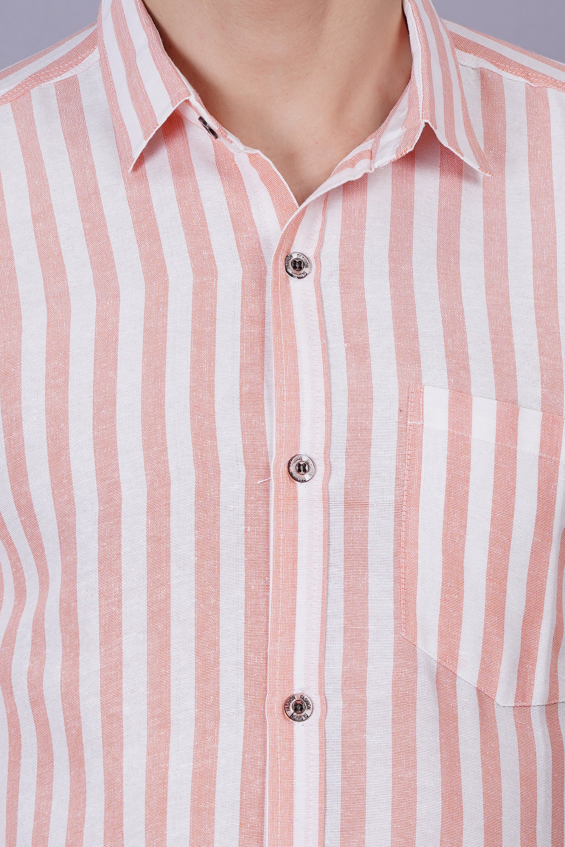 Orange Khadi Cotton Fabric Regular Fit Men's Casual Shirt