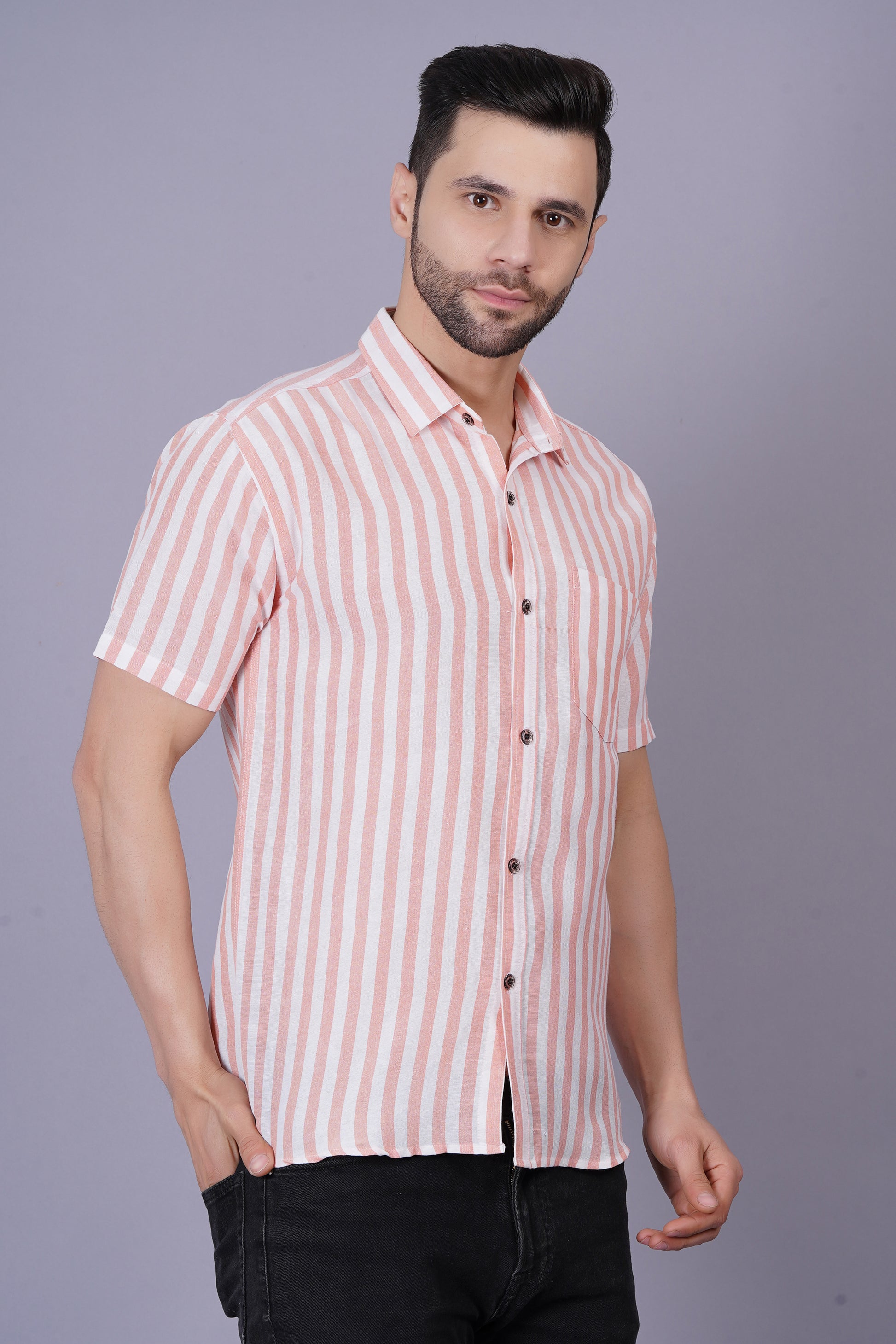 Orange Khadi Cotton Fabric Regular Fit Men's Casual Shirt
