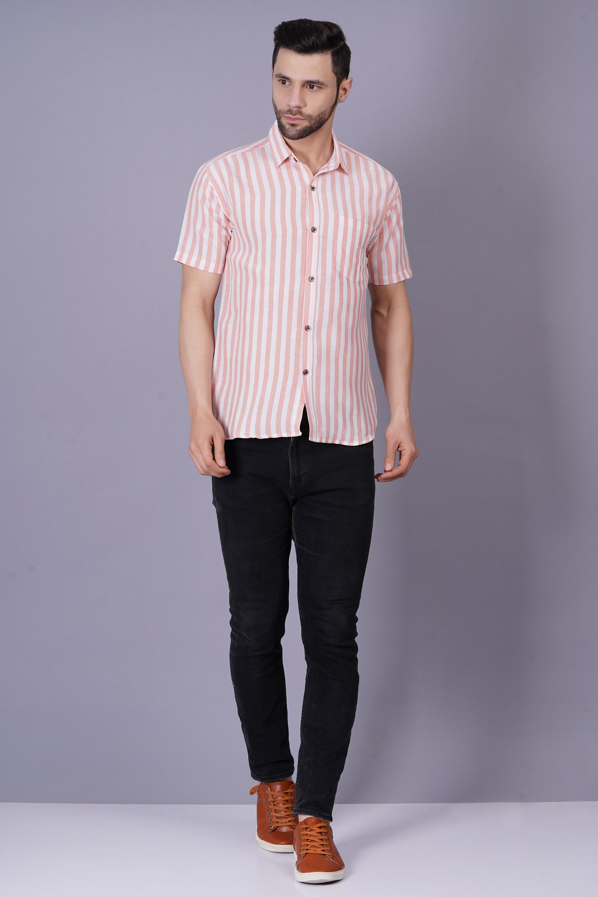 Orange Khadi Cotton Fabric Regular Fit Men's Casual Shirt