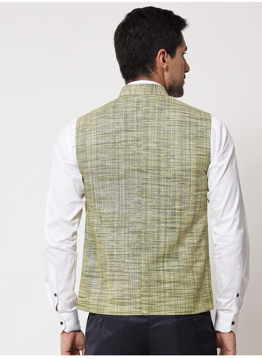 Pure Khadi Cotton Self Design Waistcoat/Jacket (Green)