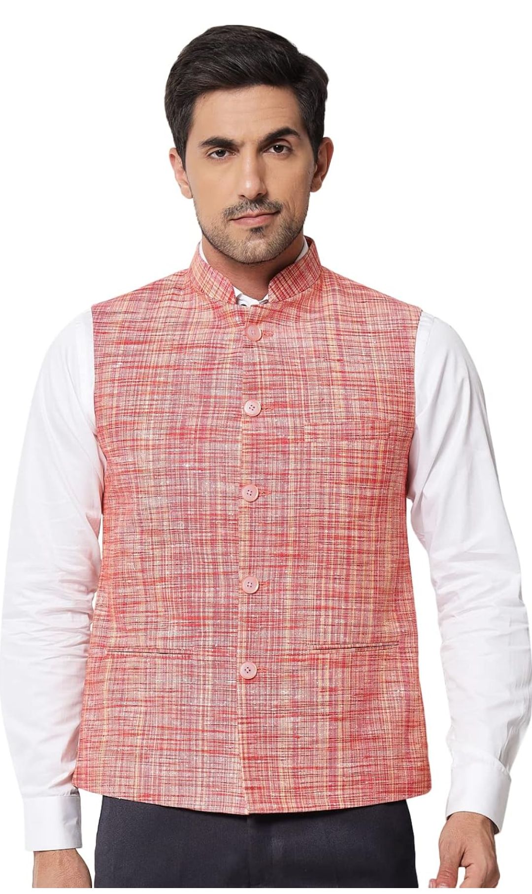 Pure Khadi Cotton Self Design Waistcoat/Jacket (Orange)