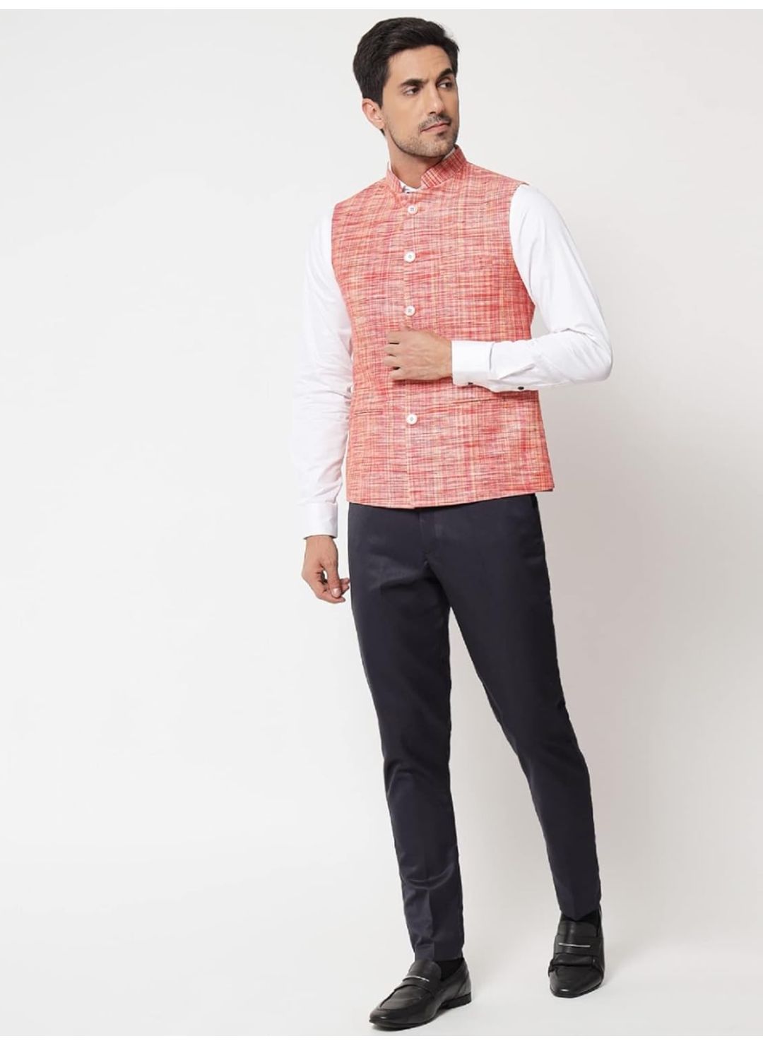 Pure Khadi Cotton Self Design Waistcoat/Jacket (Orange)