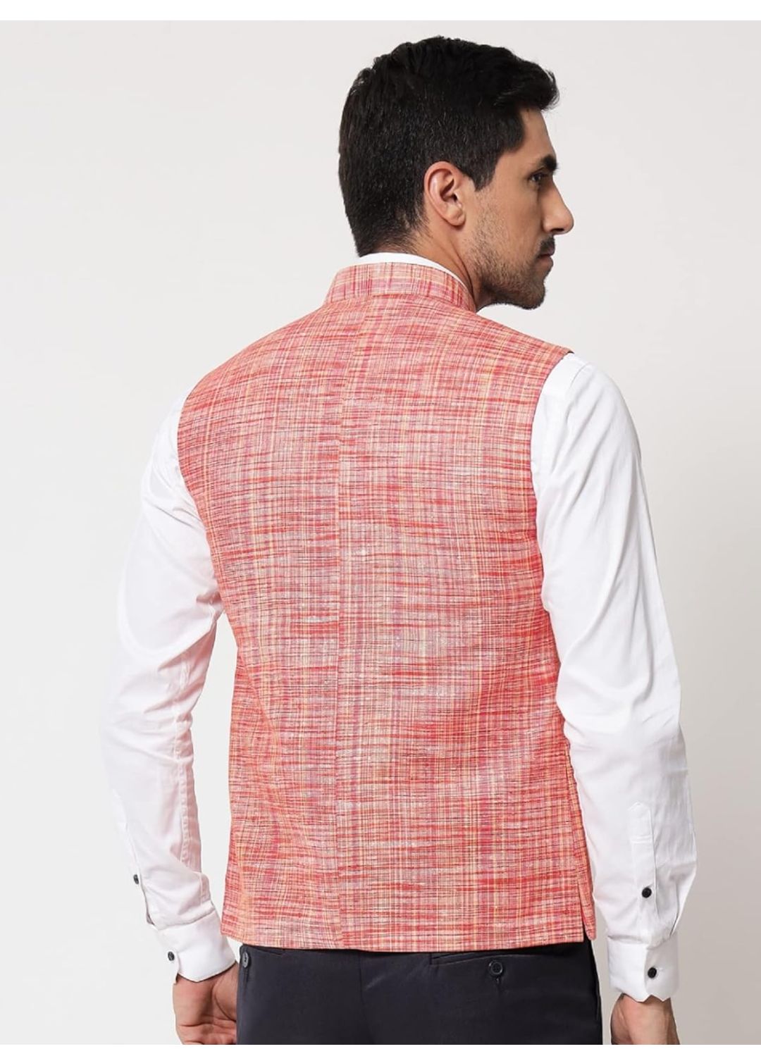 Pure Khadi Cotton Self Design Waistcoat/Jacket (Orange)
