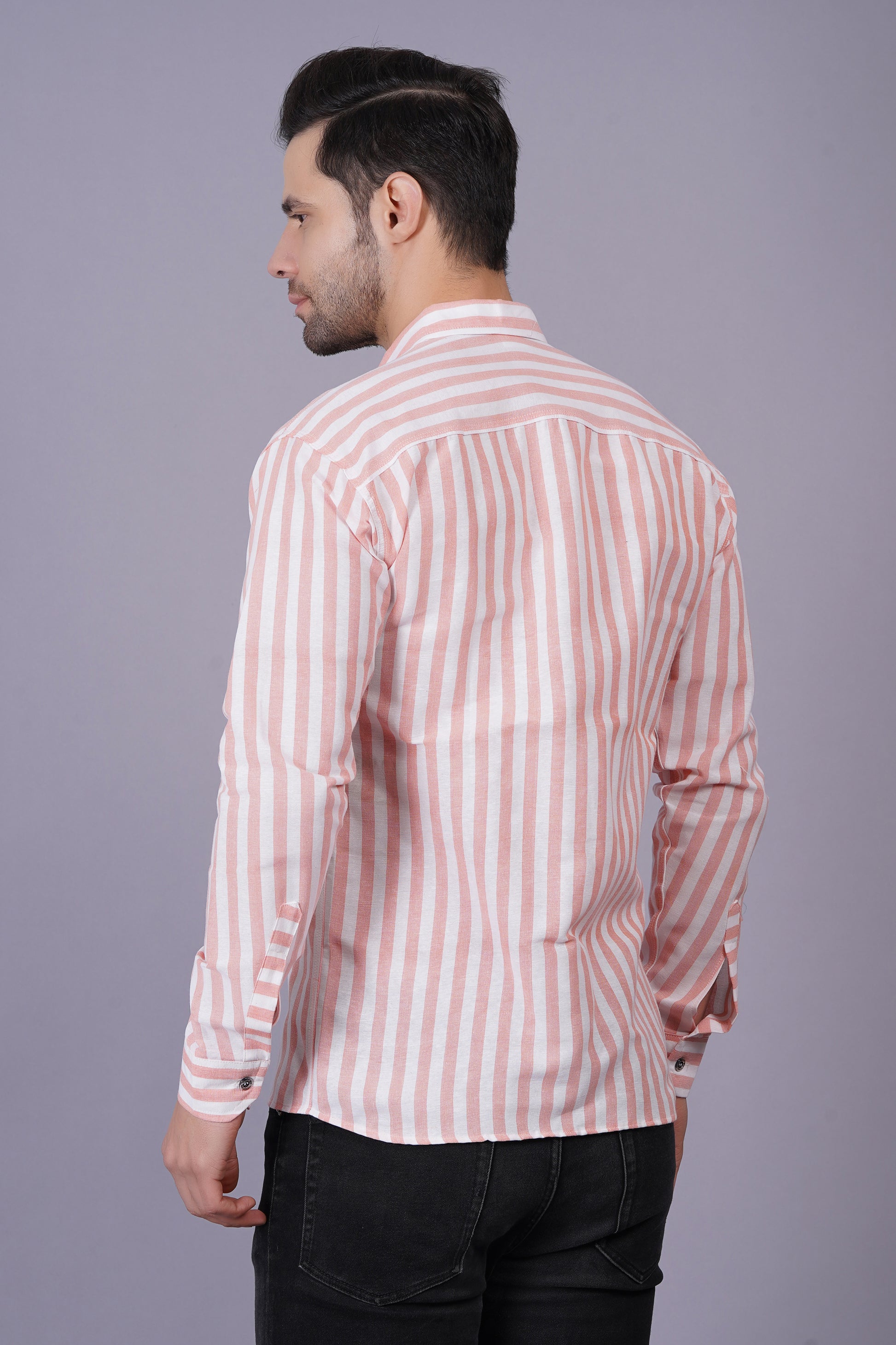 Orange Khadi Cotton Fabric Full Sleeve Casual Shirt
