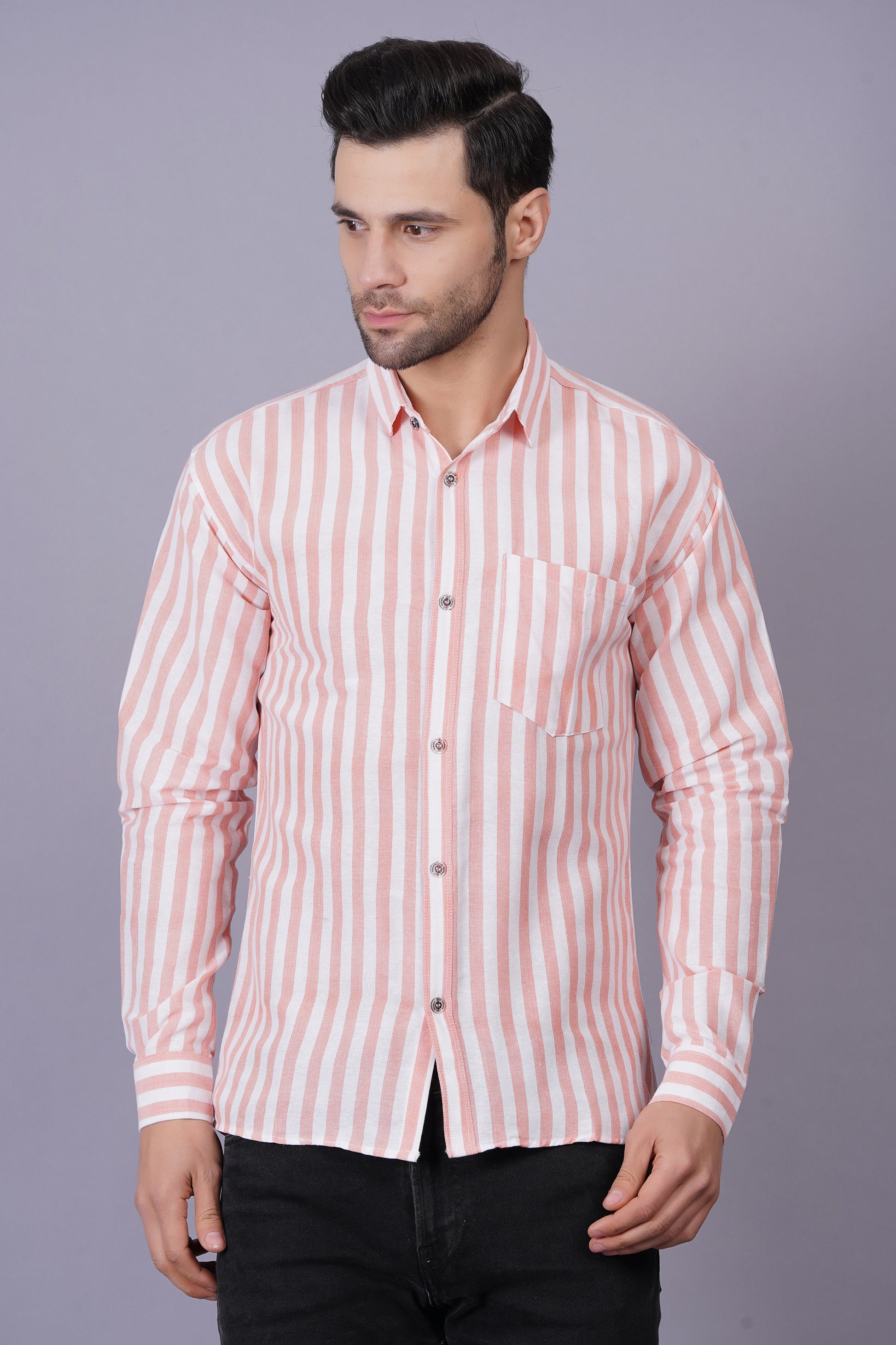 Orange Khadi Cotton Fabric Full Sleeve Casual Shirt