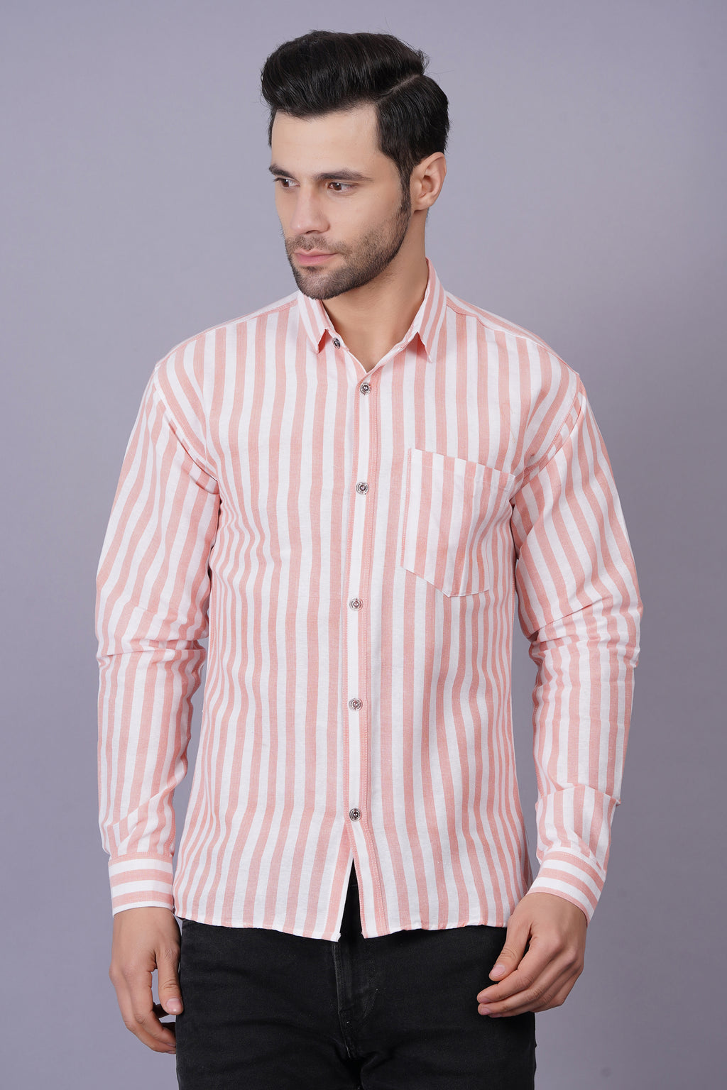 Orange Khadi Cotton Fabric Full Sleeve Casual Shirt
