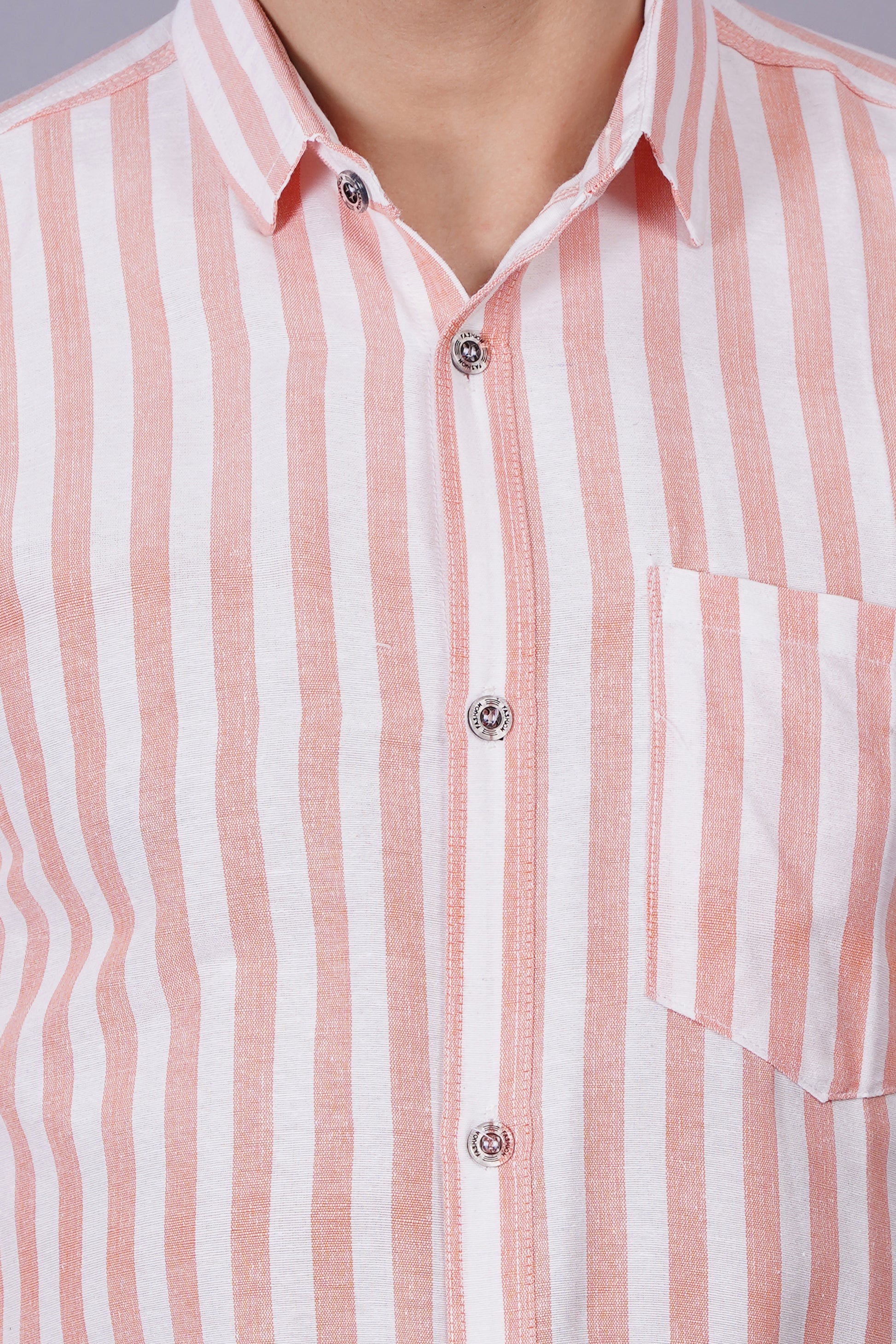 Orange Khadi Cotton Fabric Full Sleeve Casual Shirt