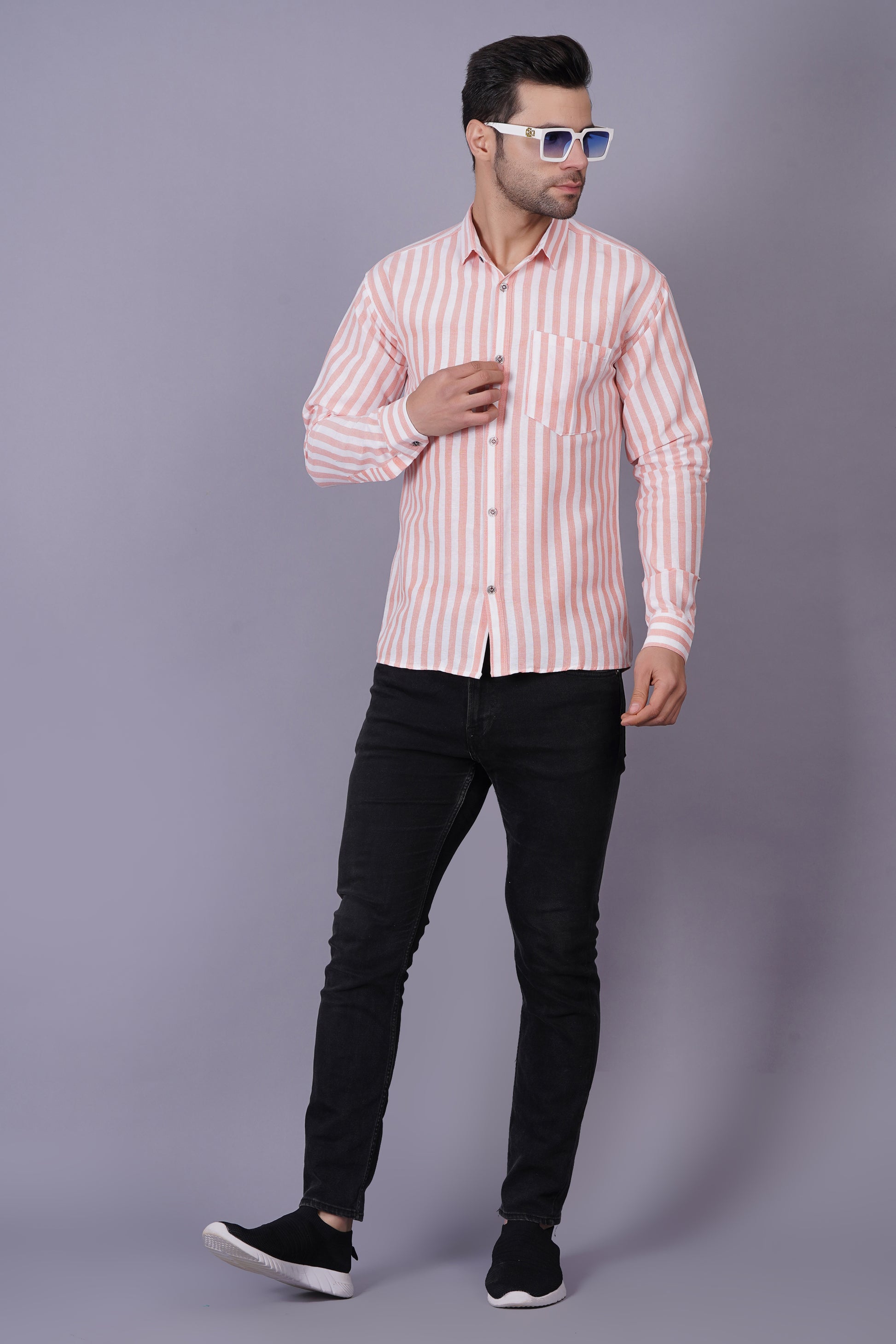 Orange Khadi Cotton Fabric Full Sleeve Casual Shirt
