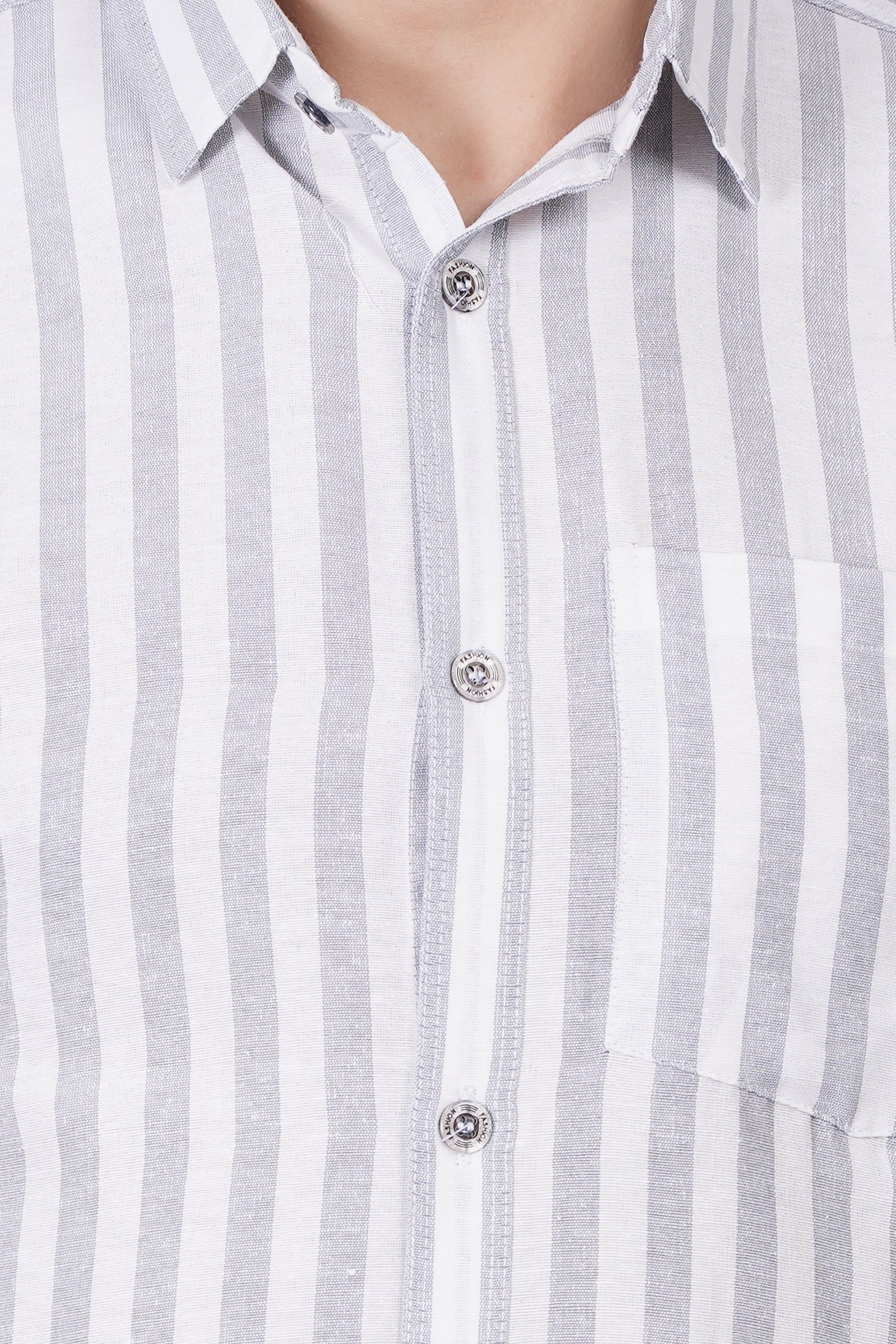 Grey Khadi Cotton Fabric Full Sleeves Striped Men's Shirt